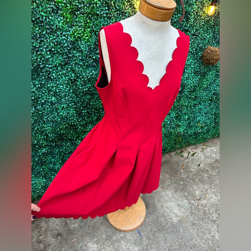 Scalloped red Banana Republic dress with pockets!